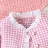 Set di abbigliamento per bambini 2 pc outfit autunno senza maniche abiti con stampato con cinghia di manica lunghe set di vestiti per bambini