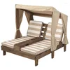 Furniti da campo Regalo grigio per bambini Poly Rattan in legno massiccio in legno Outdoor Double Chaise Lounge Germania Sedia da spiaggia con cuscino