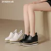 Zapatos informales de 12 cm de plataforma de cuero genuino para mujeres tacones ocultos tacones altura transpirable que aumenta el blanco vulcanize 2024