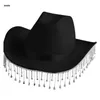 Brede rand hoeden emmer hoeden westerse strass tassel vilt cowboy hoed cowboy girl rol spelen feestaccessoires y240425