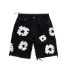 flower Mens Jeans shor Summer Cotton Denim Shorts Men's Fashion Casual Flowers Denim Short Men Streetwear Button Fly s black light wash blue Hip hop Button fly jeans