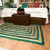 Carpets Green Striped Rug Natural Jute And Cotton Floor Mat Handloom Braided Style Rectangle Carpet Living Area