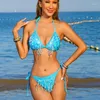 Damskie stroje kąpielowe seksowny niebieski błyszczący mikro bikini 2024 Kobiety kostium kąpielowy Kobieta z frędzlami bikini brazylijska na plażę noszenie kostium kąpiel