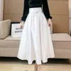 Skirts Vintage Women White Satin Office Ladies Casual Loose Pockets High Waist Pleated Midi Skirt 2024 Spring Summer SK27