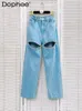 Jeans high street design da donna sexy ingioiellate golline blu pantaloni di jeans primaverili di pantaloni dritti casual sequestra