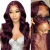 Dark Burgundy Lace Front Wigs Deep Purple Body Wave for Women 13X4 HD Preplucked Synthetic Hair 30Inch 240408