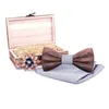 Design Wood Bow Tie For Wedding Solid Plaid Pocket Square Cufflinks Brooch Bowtie Set Suit Mens Hanky Ties cadeau homme 240412