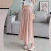 Faldas de estilo coreano Falta larga verano una línea vintage rosa rosa alto alta cintura midi maxi real pos