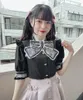 Blouses de femmes Summer Mine Girls Lolita Shirt Lace Bow Hollow Love Sheeve Top Top Fashion Elegant Button Shirts