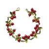 Charm Bracelets Colorful Beaded Plant Leaves Fruit Peach Cranberry Bracelet For Women Jewelry