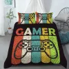 Joueurs Teen Boys Gamer Duvet Cover Set Queen / King Size, Boys Gamepad Counter, Black Classic Retro Retro Gaming Polyester Quilt Cover