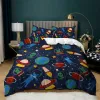 Stelt ruimtevaartuig dekbedoverdeksel voor jongens kinderen astronomie beddengoed set microfiber outer space avontuur kleurrijke ruimtevaartuigen king quilt cover