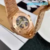 AP Movement Wrist Watch Royal Oak Series 15407or Rose Gold Hollow Double Pendule Watch Men's Fashion Business Causal Business Mécanique Sports