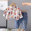 Kledingsets Spring Fall Boys Print Cartoon Bear Long Sleeveved Shirt Jeans Baby Boy Tracksuit Kinderkleding Peuter Outfit