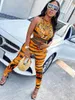 Stylish Lady Leopard gedruckt Sport 2 Stück Set Frauen ärmelloses Ernte Top und dünne Pant -Anzüge 2024 Sommer Sexy Club -Outfits