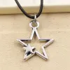 Necklaces New Fashion Tibetan Hollow Double Star Pendant Necklace Choker Charm Black Leather Cord Factory Price Handmade Jewelry