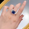 Cluster Rings Luxury 12mm Sapphire Moissanite Diamond Ring Real 925 Sterling Silver Party Wedding Band for Women Men Engagement Smycken