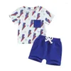 Ensembles de vêtements 4 juillet Toddler Boys Tenifits Flag Baseball Imprimé à manches courtes T-shirts Elastic Shorts 2pcs