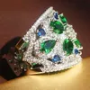 Band Rings Luxury Green Flower Zircon Crystal Ring for Ladies Wedding Engagement Party Jewelry Gift Women Gift H240425