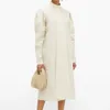 Casual Dresses Women's Minimalist Standing Neck Long Sleeved Single Breasted Cotton Loose Dress