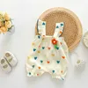 장미 밀랑 여름 아기 옷 가득한 심장 인쇄 아기 여자 롬머 롬퍼 유아 점프 슈트 h240425