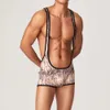 Mężczyźni Unershirts Mesh Otwarcie Butt Wrestling Singlet Lotard Mężczyzna jednoczęściowy piżama seksowny Jockstrap Biecid Faux skórzany kombinezon 240410