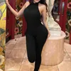 Women's Jumpsuits Rompers Summer Black Jumpsuits Women Strtwear Turtleneck Slveless Sexy Backless Bodycon Rompers Club Casual Skinny Sports Jumpsuits Y240425