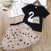 Clothing Sets 2022 Summer Girls Clothing Set South Korean denim pendant jacket top+wide leg pants 2PCS baby clothing set childrens clothing Q240425