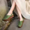 Sandaler Artmu Retro Hollow Out for Women 4cm kilar Stängt tå tjocka häl tofflor äkta läder elastiska band skor flickor flickor