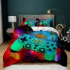 Uppsättningar Gamepad -täcke omslag Set Twin King Size Polyester Gaming Comporter Cover Gamer Decor för Teen Boys Green Neon Gamepad Bedding Set