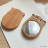 Mirrors Cute Animal Handheld Mirror Natural Wooden High Definition Small Round Mirror Portable Cat Makeup Mirror Womens Makeup Tools