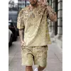 Summer Vintage Print Mens Tshirt Set Oneck Shortsleeved Top Men Street Style Overdimased Graphic 2st Clothing 240415