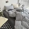 sets Japanese Lattice Duvet Cover Set with Sheet Pillowcases No Filling Warm Solid Color Bed Linen Full Queen Size Home Bedding Set