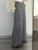 Pantaloni da cargo da streetwear Capris Qweek Women Y2K Gamby Techwear Pantaloni a gamba larga sexy High Out Out Out Grey Black Pantalones Mujer