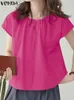 Frauenblusen Vonda Mode Frauen Sommer Kurzarm Tops Solid Color 2024 lässige losen Hemden o-hals elegantes Büro Blusas Femininas