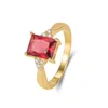 Cluster anneaux Wosikate Square Ruby Ruby Anneau de fiançailles de mariage pour les femmes 925 Bijoux pour femmes en argent sterling 18 carats en or