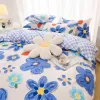 Sets blauwe zonnebloem dekbed set queen size beddengoed botanische bloemen dekbed volledig zacht beddengoed 4 st