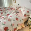 Sets schattige aardbeien dekbedovertrek plat vel met kussenslopen bloemen twin full -size beer konijn bed linnen jongensmeisjes beddengoed set