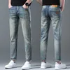 Mens Jeans Designer Nine point pants spring and autumn trendy brand high-end embroidered flower elastic jeans men's trendy brand small foot gray slim fit pants