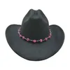 Brede rand hoeden emmer hoeden gekleurde kralen cowboyhoeden roze voor vrouwen en mannen heer witte hoeden vintage hoed mode herfst winter big brim sombrero hombre y240425