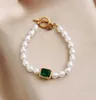 Beaded Delysia King 2021 New Pearl Armband Creative Retro Fashion Simple Temperament Inlaid Green Gem Armband