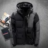 メンズダウンメン冬の太いアヒルジャケットフード付きスノーコート温かい品質の男性カジュアルアウターパーカー