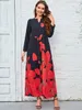2023 Plus Size Women Dress Autumn Winter Floral Printed Maxi Dresses Casual V Neck Full Sleeve Boho Beach Party Long 240412