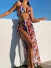 Swimwear de mujeres 2024 Cubo Halter Bikini Bikini Mujer Swimsuit Tres piezas con traje de baño de bañera de pare