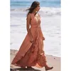 Lässige Kleider Bohemian Summer Kleid sexy offene Schnürung mit Quasten und Rüschen schneidet die Feste Farbe Frauenstil Long