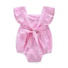 Tek parçalar yaz 018m çocuk pembe prenses bodysuit bebek kız kıyafetleri çocuklar tulum bebek kılıfı çizgili kıyafetler yeni doğan sunsuit