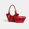 Evening Bags MABULA Knot Strap Women's Red Basket Tote Bag 2 Pcs Set Exquisite Leather Shoulder Hobo Purse Designer Simple Shopper Handbag