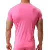 Mens sexy glace en soie t-shirts Couleur continue mâle à col mâle manches courtes t-shirts t-shirts plus taille s-xxl 240425