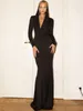 Robes décontractées élégant Chic Womens Hotted Long Maxi Robe High Street Femme 2024 Winter Bodycon Taist Slit Party Evening Black