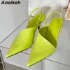 Dress Shoes Aneikeh Fashion Pointy Med Heel Spring Summer Women Party Sexy High Quality Soft Face Leather Slip-On Wedding Pumps